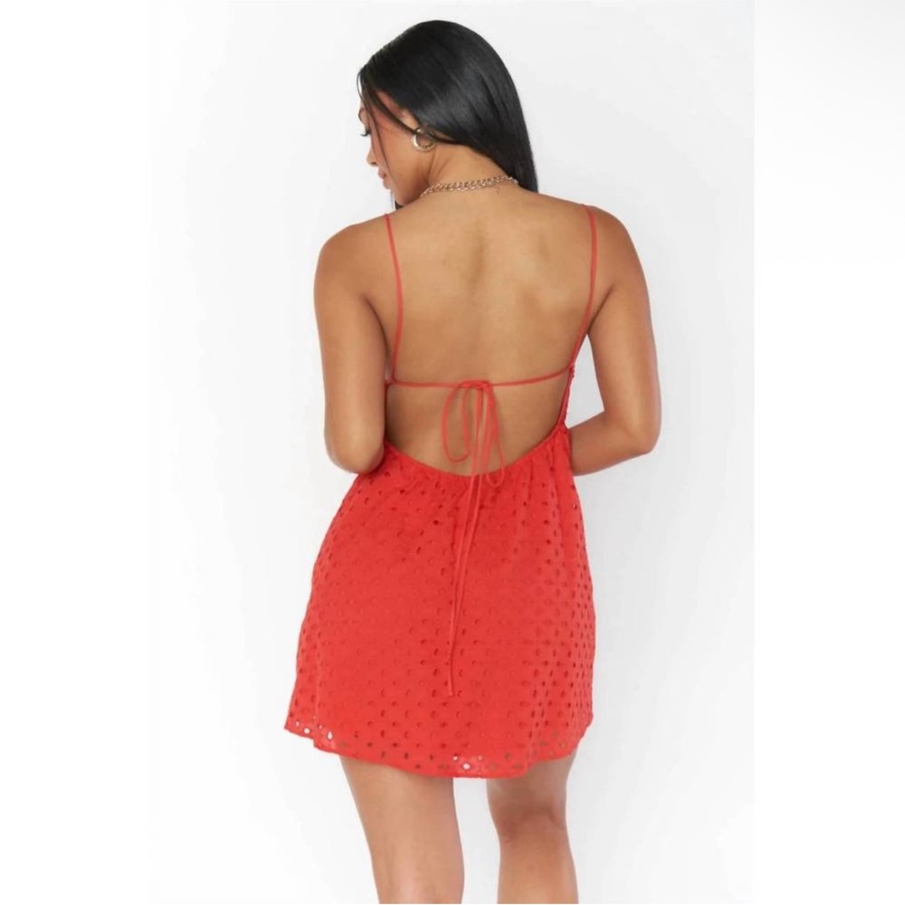 NWT SHOW ME YOUR MUMU out of town mini dress in red eyelet - Picture 3 of 7